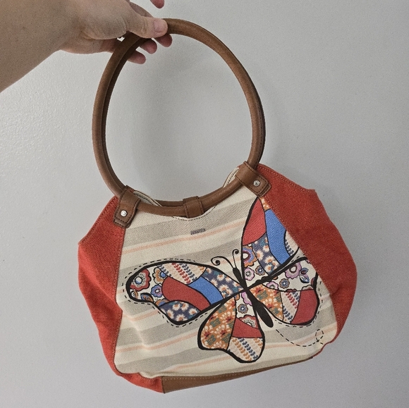 Relic Teagan Ring Handle Butterfly Tan Canvas Tote Purse Handbag - Picture 1 of 14